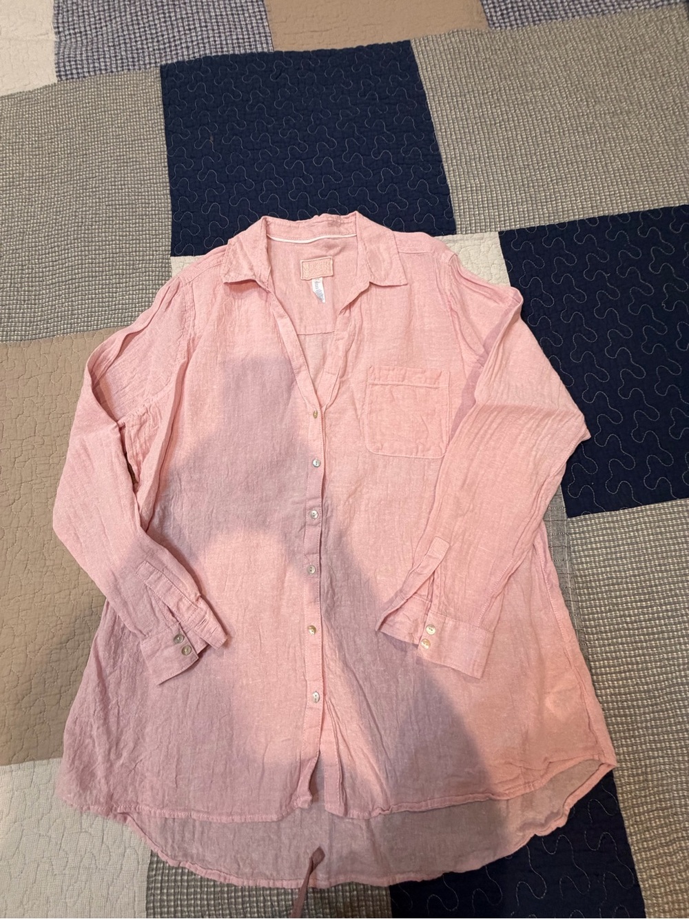 Sigrid Olsen Pale Pink Button-Front Linen Shirt